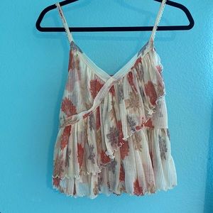 Free People Ruffle Tank Top, size small, lavender and red